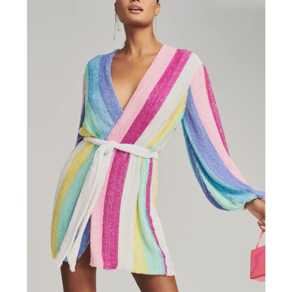 Retrofete Gabrielle Sequin Robe in Unicorn Stripe